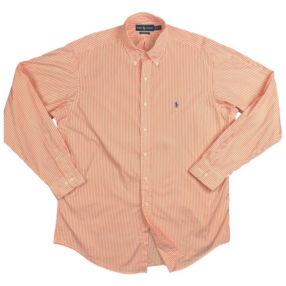 Polo Ralph Lauren Men's Orange White Stripe Oxford Button Down Shirt 16.5 L